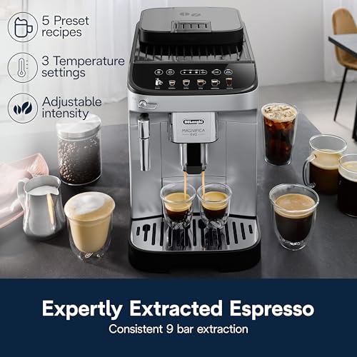 De'Longhi Magnifica Evo Automatic Espresso & Coffee Machine with Auto Milk Frother, Built-in Grinder & Auto-Clean Function - For Latte, Cappuccino, Americano, Iced Coffee, ECAM29084SB , Silver