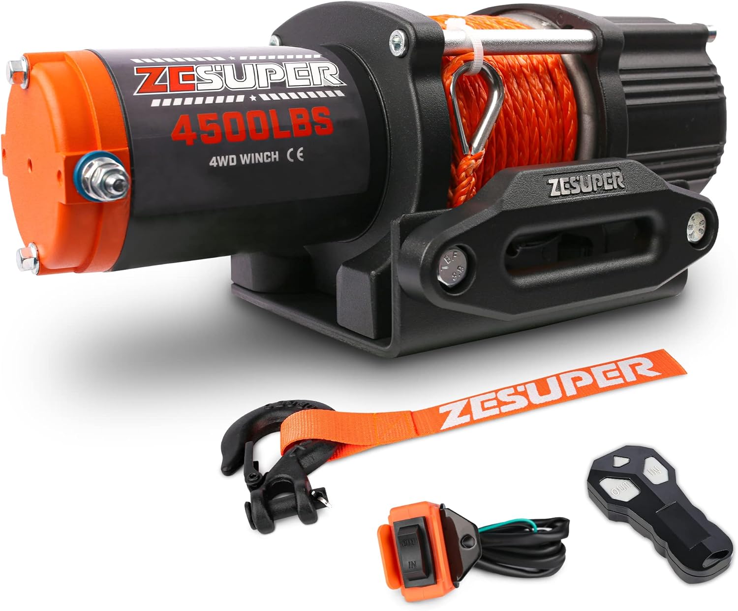 ZESUPER 4500-lb Waterproof Winch Waterproof IP67 Electric Winch with Hawse Fairlead, with Both Wireless Handheld Remote (Steel Cable)