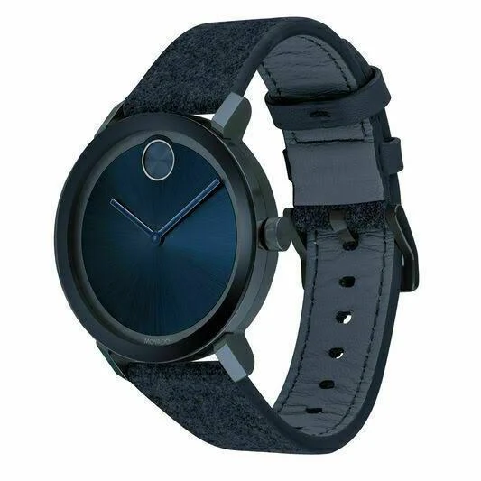 Movado Men&s BOLD Evolution Watch 3600614 - 40mm - Blue-toned Sunray Dial - Blue Ion-plated Stainless Steel Case - Navy Blended