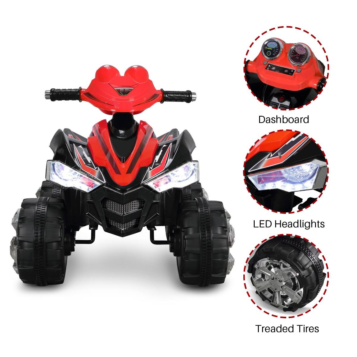 Kidzone Kids Ride on ATV Car 12V Toy Electric 4 Wheel Power Quad w/ Built-in LED Headlights, Red