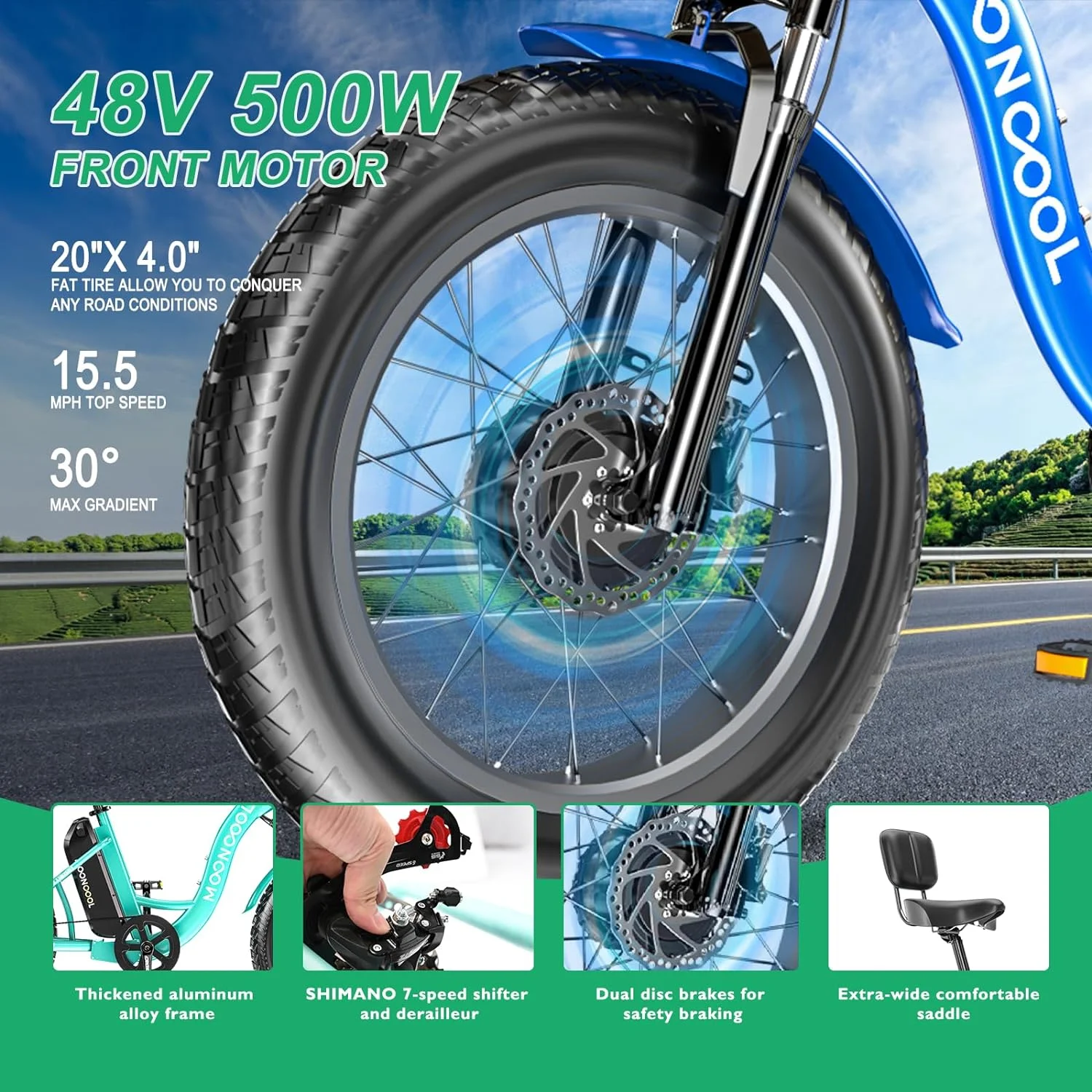 MOONCOOL Electric Tricycle for Adults, 20" x 4.0 Fat Tire 7 Speed Electric Trike, 750W Motorized 3 Wheel Electric Bicycle with Front & Rear Basket Basket, Suspension Fork - Curated Treasures Market