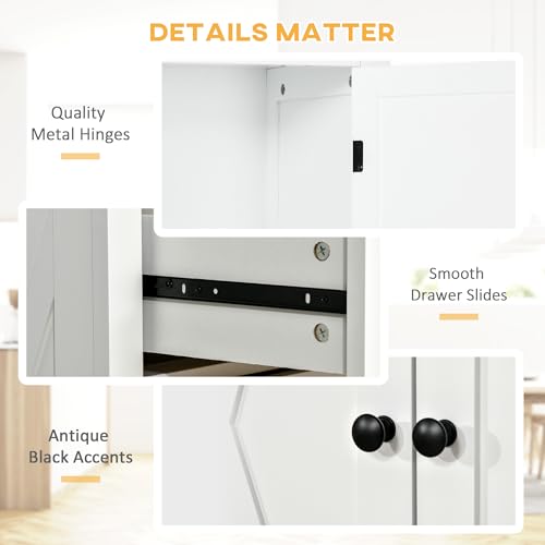 HOMCOM 72" Kitchen Pantry Storage Cabinet, Traditional Freestanding Cupboard with 4 Doors and 3 Adjustable Shelves, Large Central Drawer, X-Frame, White
