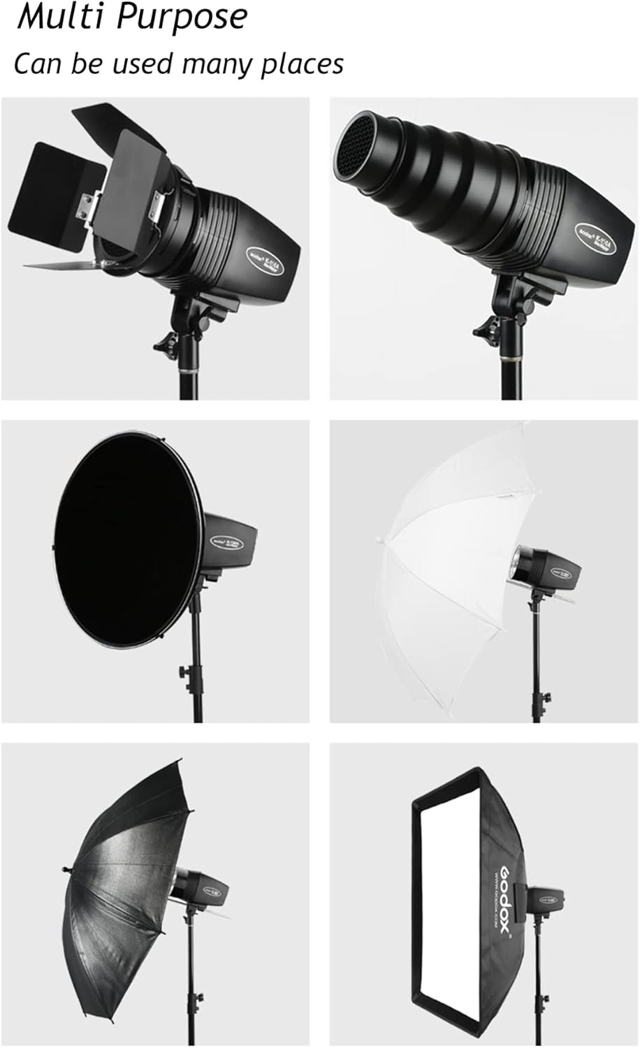 Godox K-150A 150WS Strobe Studio Flash Light Kit, 5600±200K Color Temperature and 0.5-3s Recycle Time, 1/2000-1/800s Flash Duration for Studio Photography