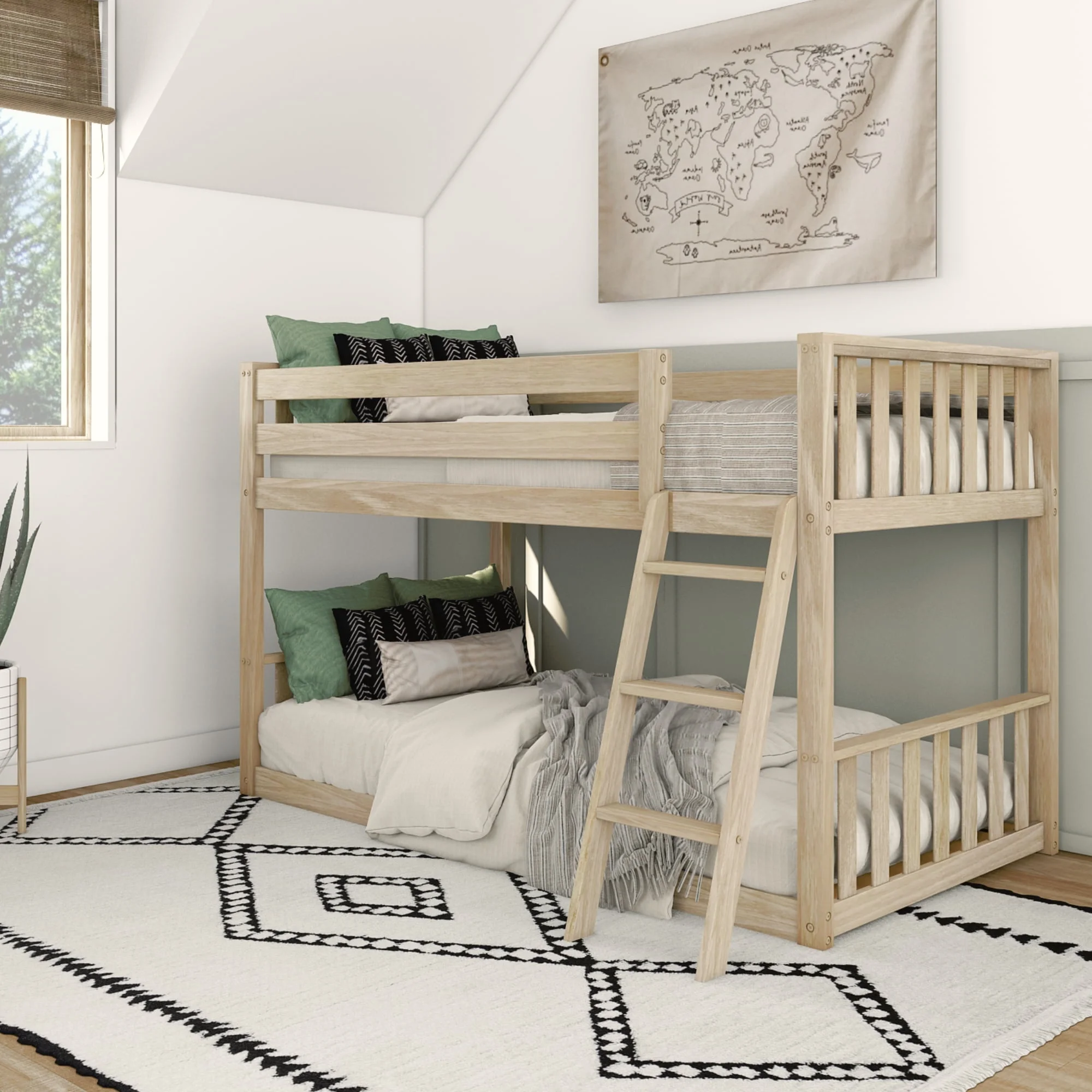 Max & Lily Scandinavian Twin over Twin Bunk Bed For Kids, Wood Bunk Beds with Ladder, Blonde