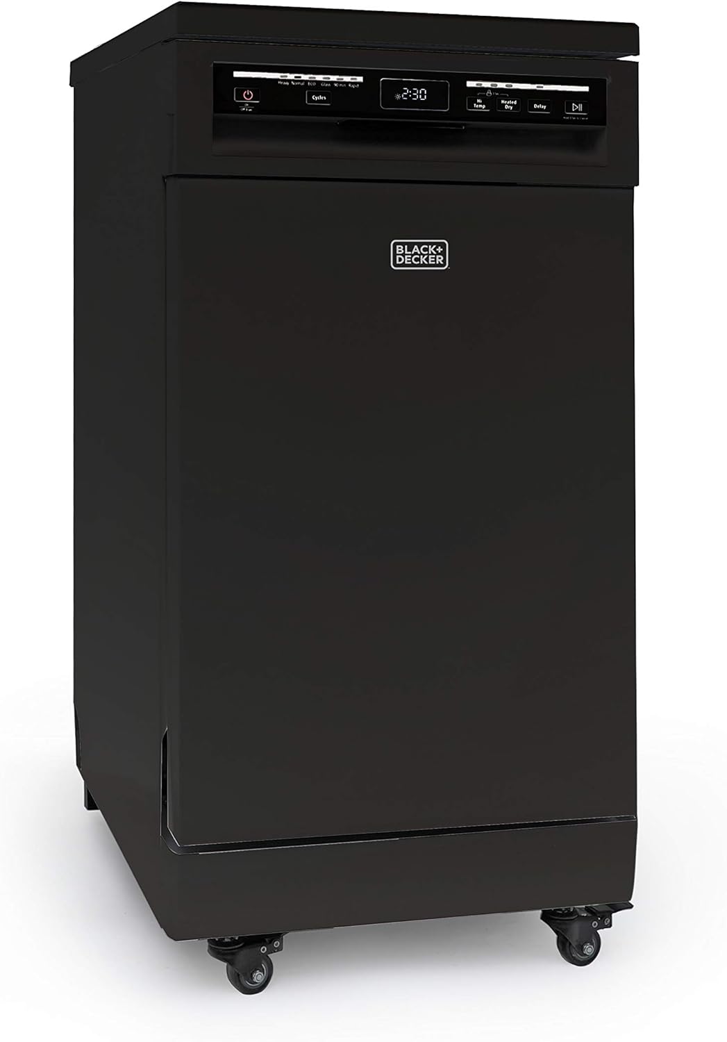 PORTABLE DISHWASHER ON WHEELS 18” WITH WORKTOP SPACE 8 PLACE-SETTING CAPACITY STAINLESS STEEL WITH FAUCET CONNECT BLACK+DECKER