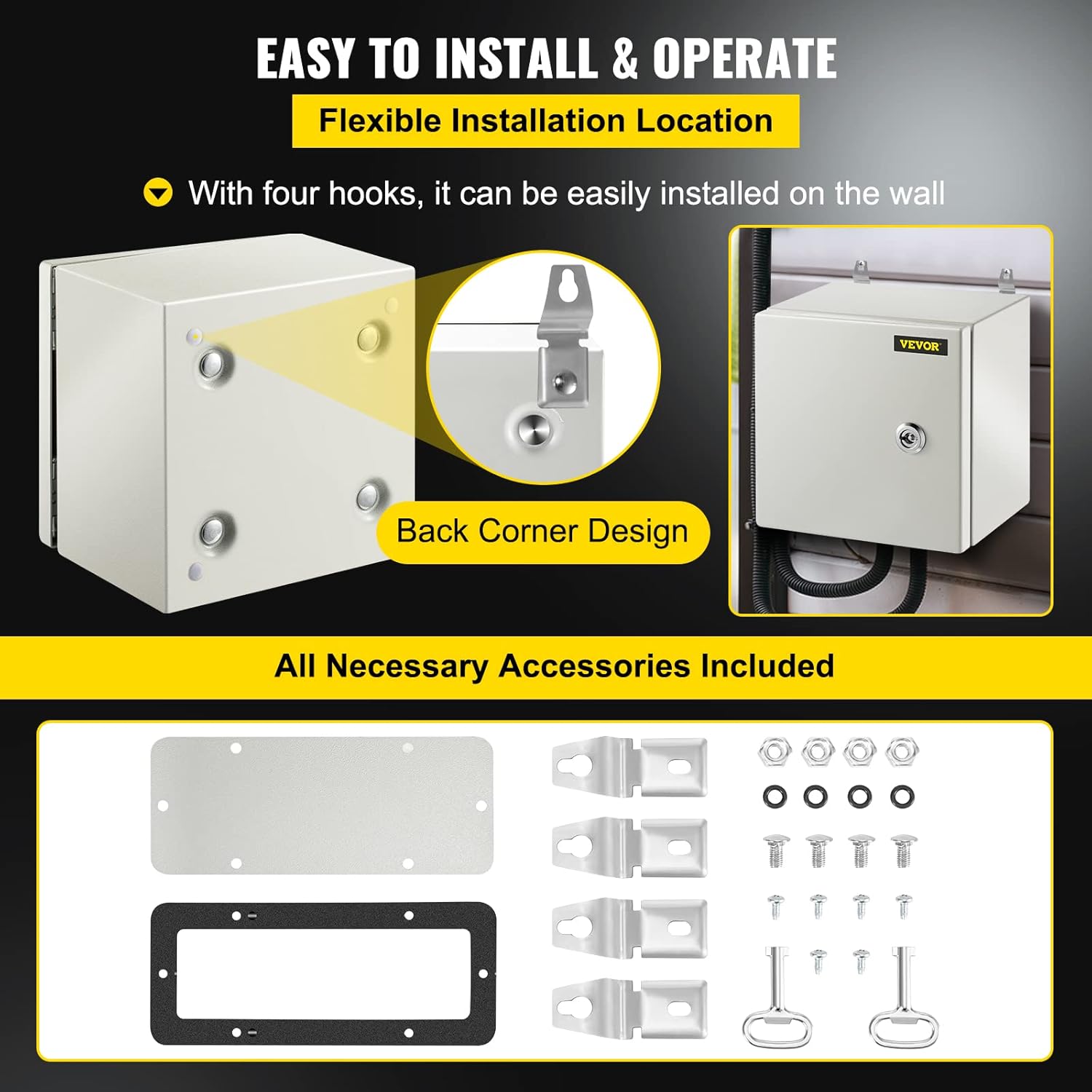 VEVOR NEMA Steel Enclosure, 12 x 10 x 6'' NEMA 4X Steel Electrical Box, IP66 Waterproof & Dustproof, Outdoor/Indoor Electrical Junction Box, with Mounting Plate