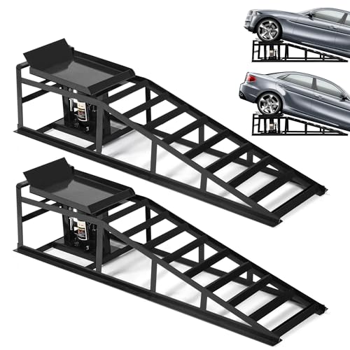 2PCS 5T 11060lbs Hydraulic Car Ramps, Heavy Duty Hydraulic Vehicle Ramps Lift Ramp, Portable Car Ramps for Oil Changes, Car Lifts for Home Garage, Vehicle Auto Garage Repair