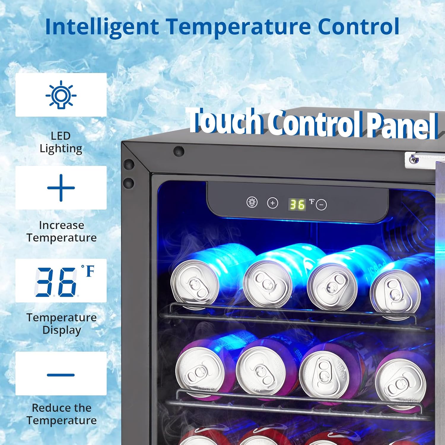 Towallmark Beverage Refrigerator, 3.2 Cu.ft Beverage Fridge｜115 Cans Capacity, Small Beverage Cooler with 36～60°F Adjustable Digital Temperature Control Compressor and Safety Lock