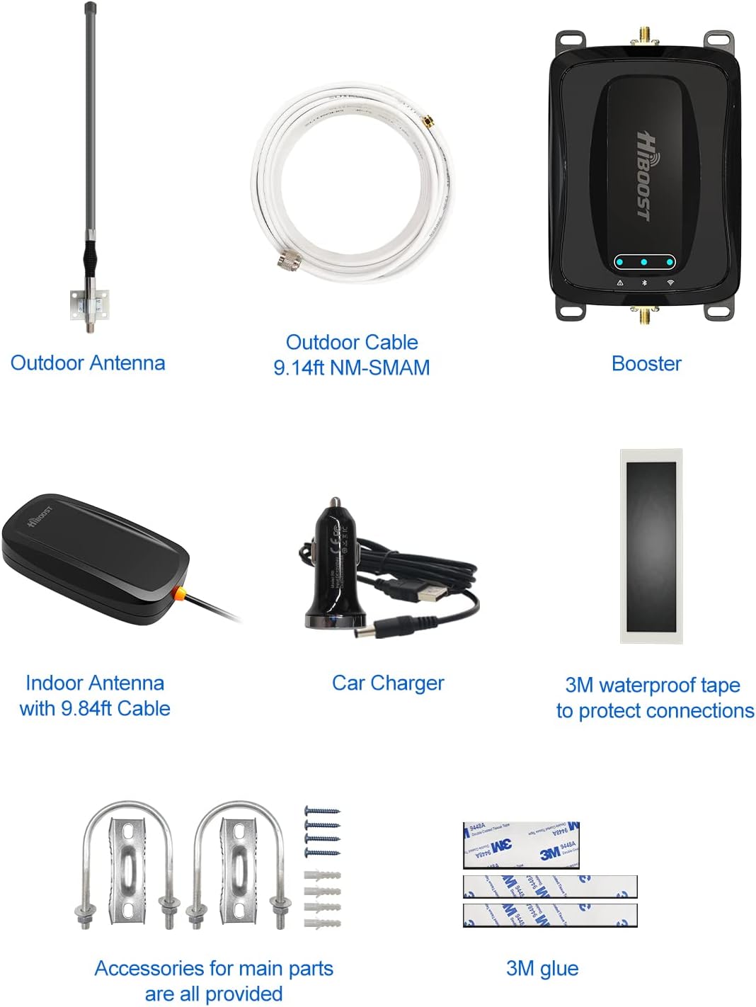 HiBoost Vehicle Cell Phone Signal Booster for Car, SUV, Van. APP fine Tune MAX gain. Car Cell Phone Booster for All U.S. Carriers-Verizon AT&T T-Mobile Sprint & More, FCC Approved
