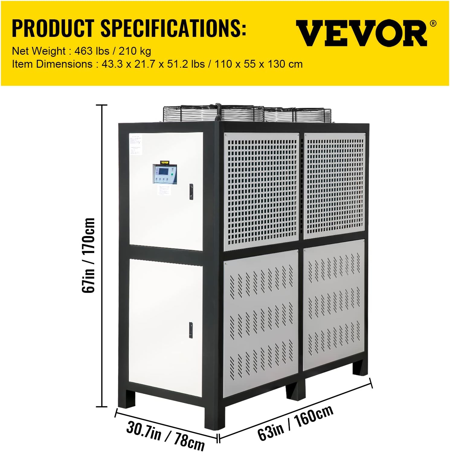 VEVOR Water Chiller 15Ton, Capacity Industrial Chiller 15Hp, Air-Cooled Water Chiller, Finned Condenser, with Micro-Computer Control, Stainless Steel Water Tank Chiller Machine for Cooling Water
