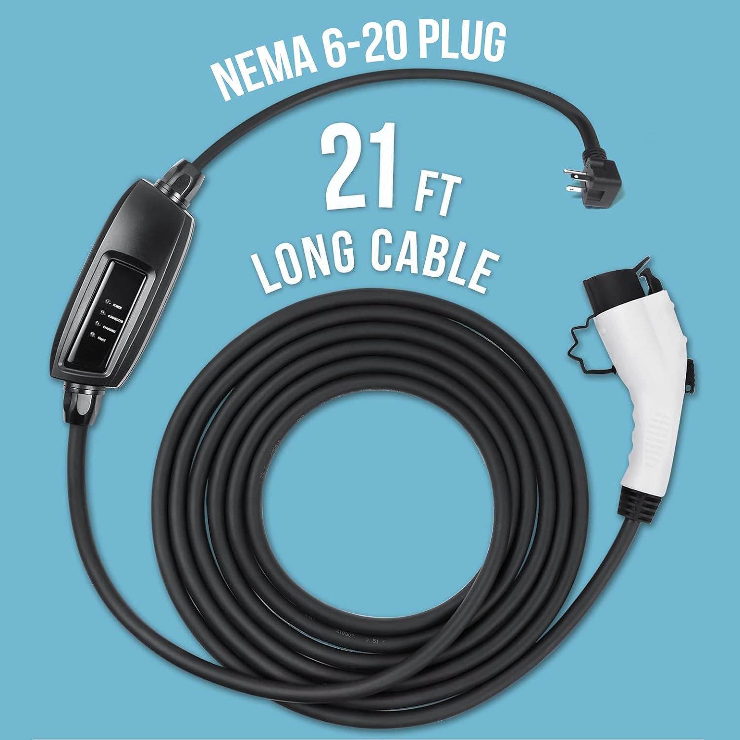 Lectron 240V 16A Level 2 EV Charger with 21ft Extension Cord J1772 Cable & NEMA 6-20 Plug