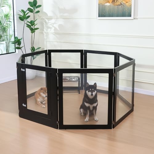 Heavy Duty Clear Acrylic Dog Playpen, Transparent Pet Pen, Metal Frame Easy Assemble Kennel Enclosure, Ideal for Small to Medium Dogs, Cats, and Other Small Pets (White, 6 Panels with Door)