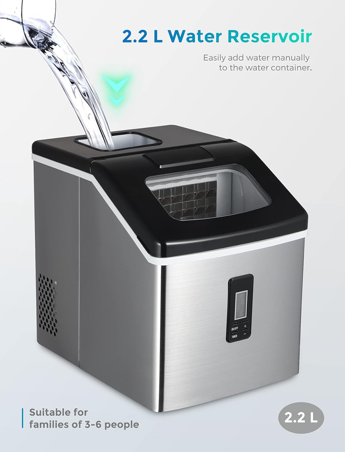 Ice Maker Countertop, 24 Cubes Ready in 15 Mins, 40lbs in 24Hrs,ice Machine with Ice Scoop for Home, Kitchen, Camping, RV, Bar