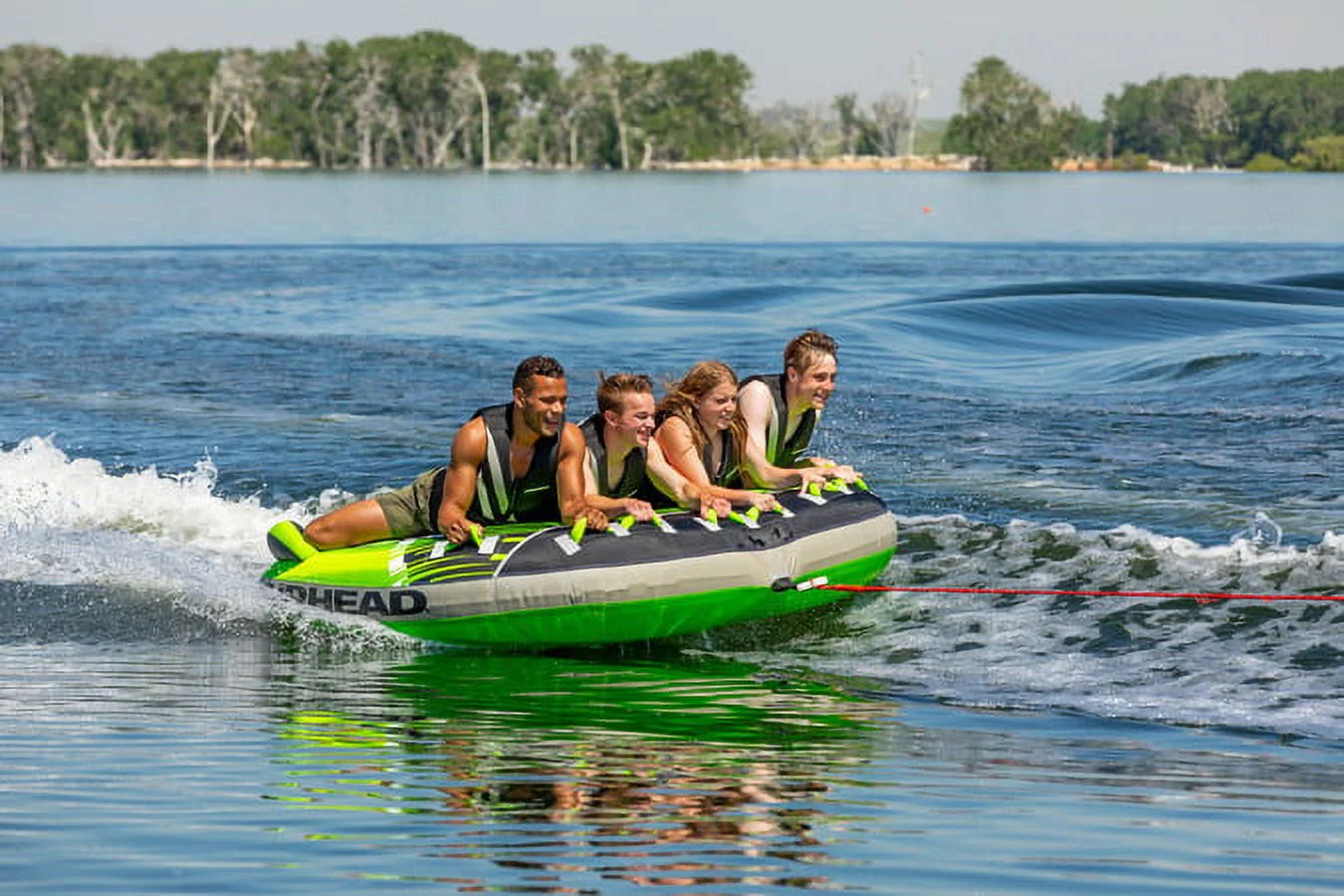 Airhead G-Force 4-Person Seating Capacity Towable Boat Tube Float, Heavy-Duty Nylon, Green