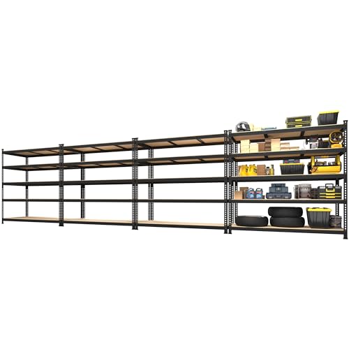 PrimeZone 2 Pack Storage Shelves 48" x 24" x 72" - 5 Tier Heavy Duty Adjustable Garage Storage Shelving, Metal Storage Utility Rack Shelf Unit for Warehouse Pantry Closet Kitchen, Black