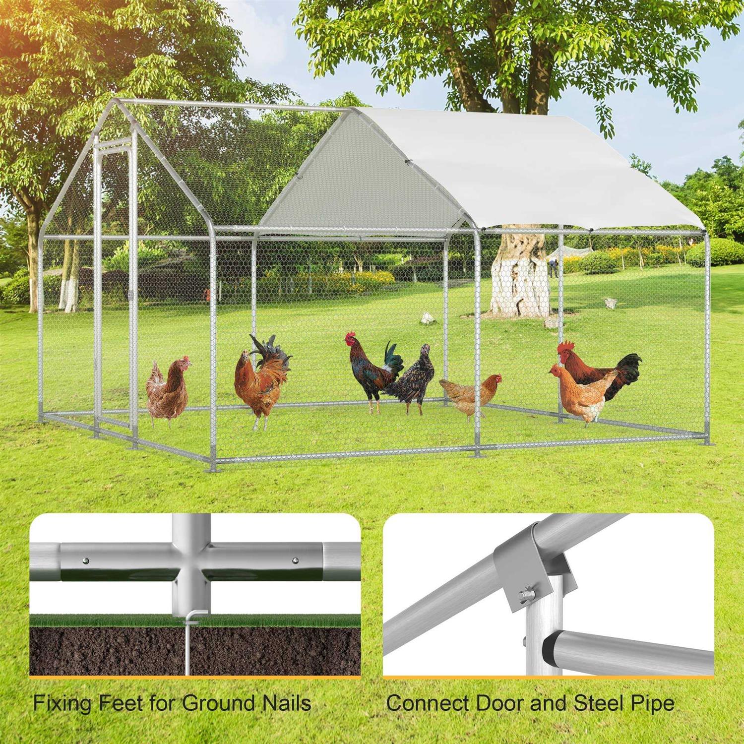 Morngardo Chicken Coop Large Metal Run for 20 Chickens Walk in Yard Poultry Cage Hen House with Waterproof Cover - Pet Supplies online store
