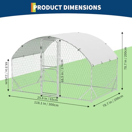 Large Metal Chicken Coop Run, Chicken Run for Yard with Cover, Large Chicken Run, Walk-in Poultry Cage,Chicken Coop for Chickens, 20 Hens, Ducks, Rabbits-9.8'W x 6.5'D x 6.5'H