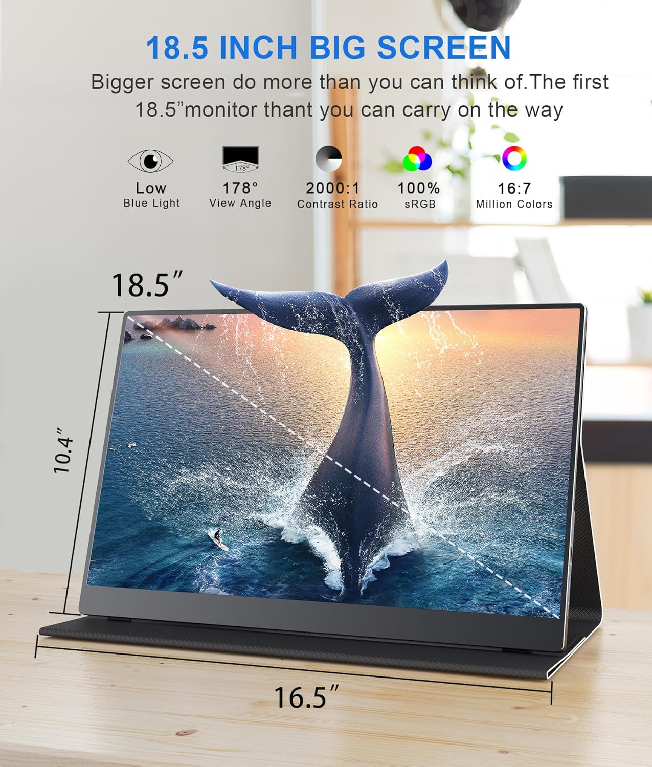 18.5 Inch Portable Monitor for Laptop, FHD 1080P 100% sRGB Travel Monitor for Laptop, Portable Computer IPS Display w/VESA, External Monitor USB-C HDR HDMI Portable Screen w/Smart Cover & Speakers