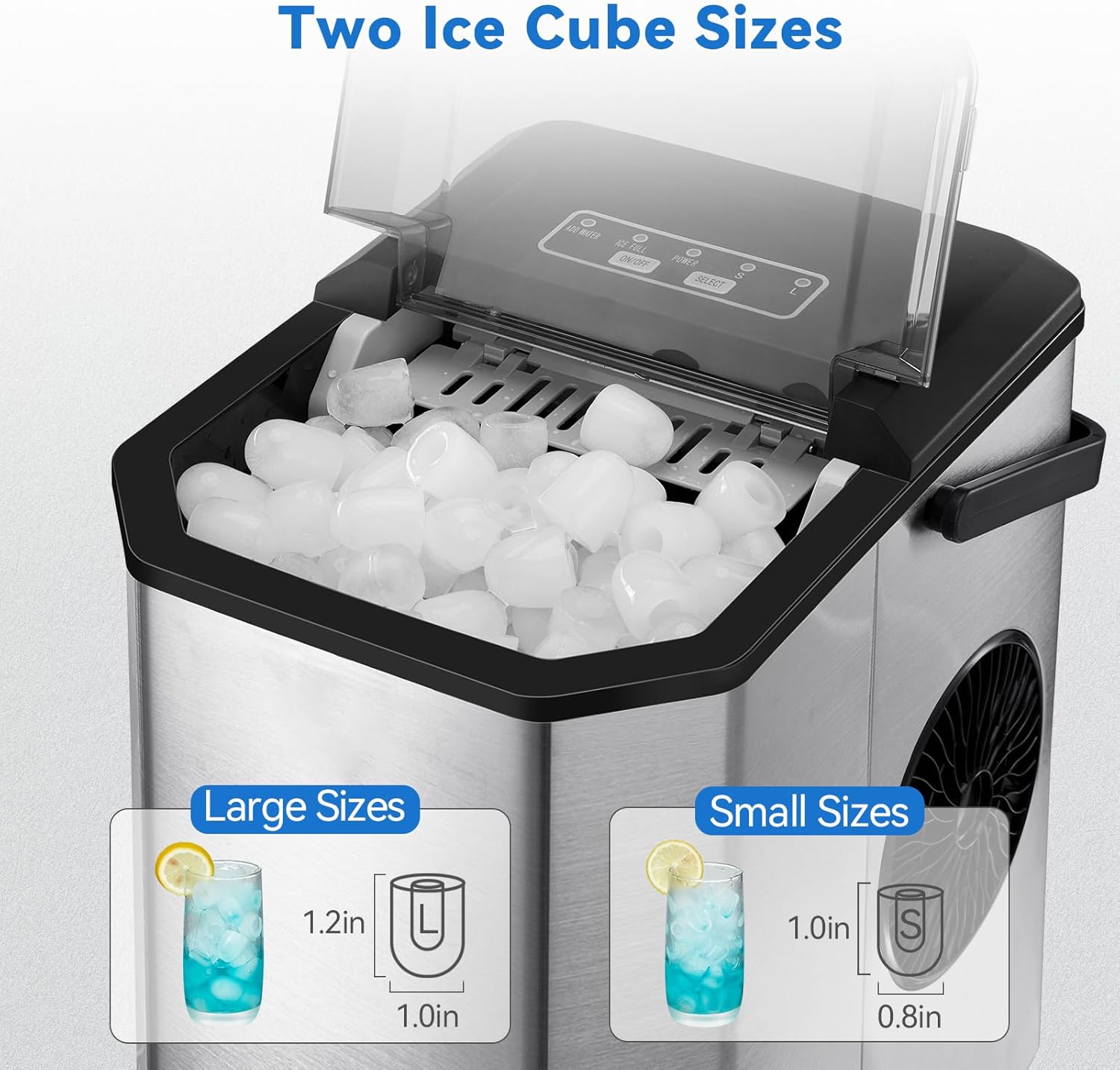 Countertop Ice Maker, 26 lbs in 24 Hrs, 9 Cubes Ready in 6 Mins with Ice Scoop and Basket, Portable Ice Cube Maker Self-Cleaning, 2 Sizes of Bullet Ice for Home Kitchen Office Bar Party