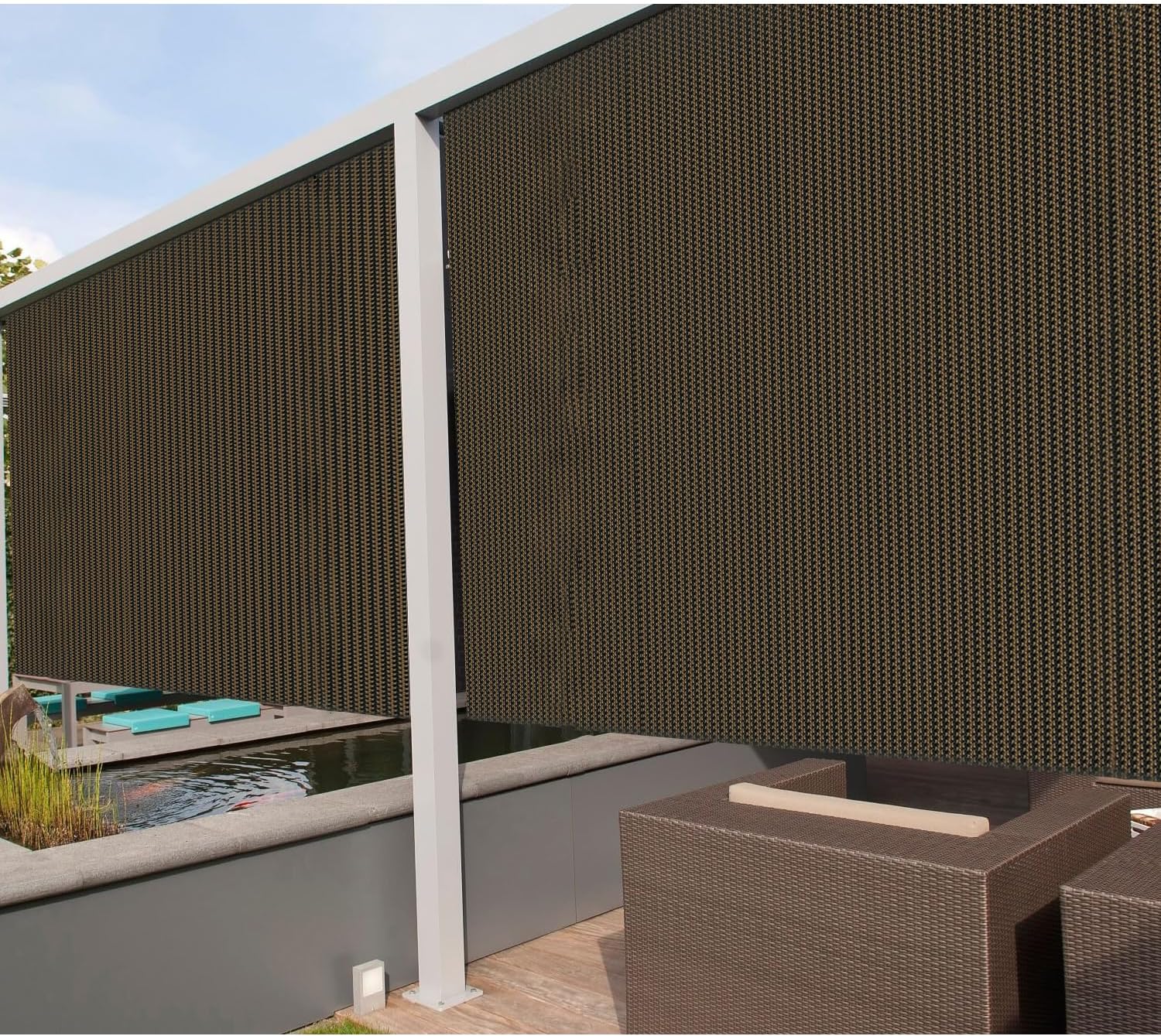 Coarbor Outdoor Roll up Shades Blinds for Porch Patio Shade Exterior Roller Shade Privacy Shade Screen for Deck Pergola Gazebo Brown 8'W x 10.5'H