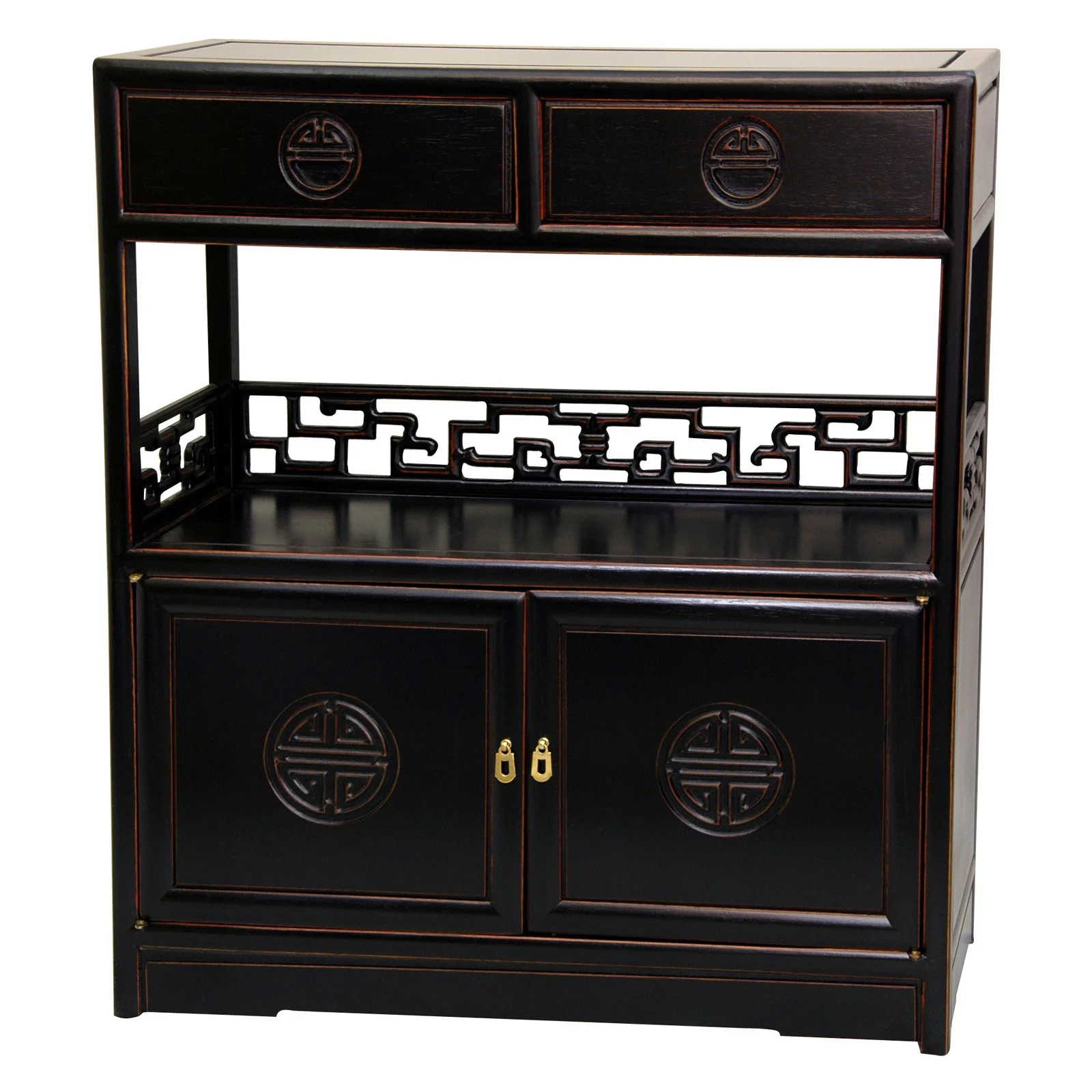 Oriental Furniture Oriental Furniture Rosewood Long Life Display Cabinet, 34.00"H, Asian design, traditional