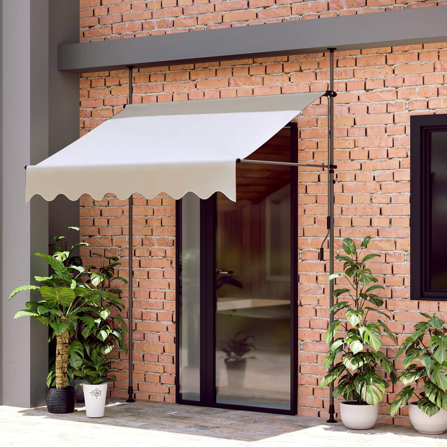 118"×47" Patio Awning, Retractable Awning, Balcony Awning, UV & Water Resistant, Height Adjustable, with Hand Crank, Khaki