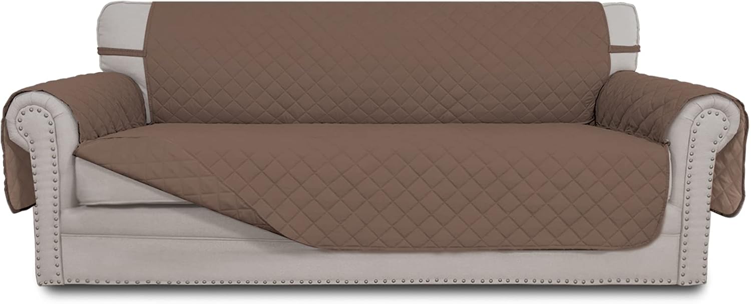 Easy-Going Sofa Slipcover Reversible Sofa Cover Water Resistant Couch Cover with Foam Sticks Elastic Straps Furniture Protector for Pets Kids Children Dog Cat (Sofa, Darkgray/Beige)