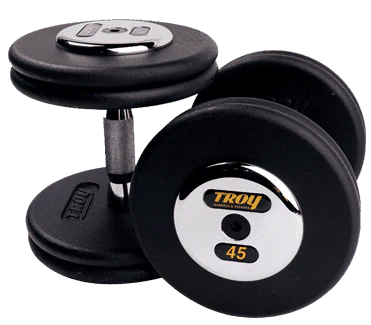 105 - 125 lb. Pro Style Black Cast Iron Round Dumbbell Set w/ Contoured Handle & Chrome Caps (Commercial Gym Quality) by Troy Barbell