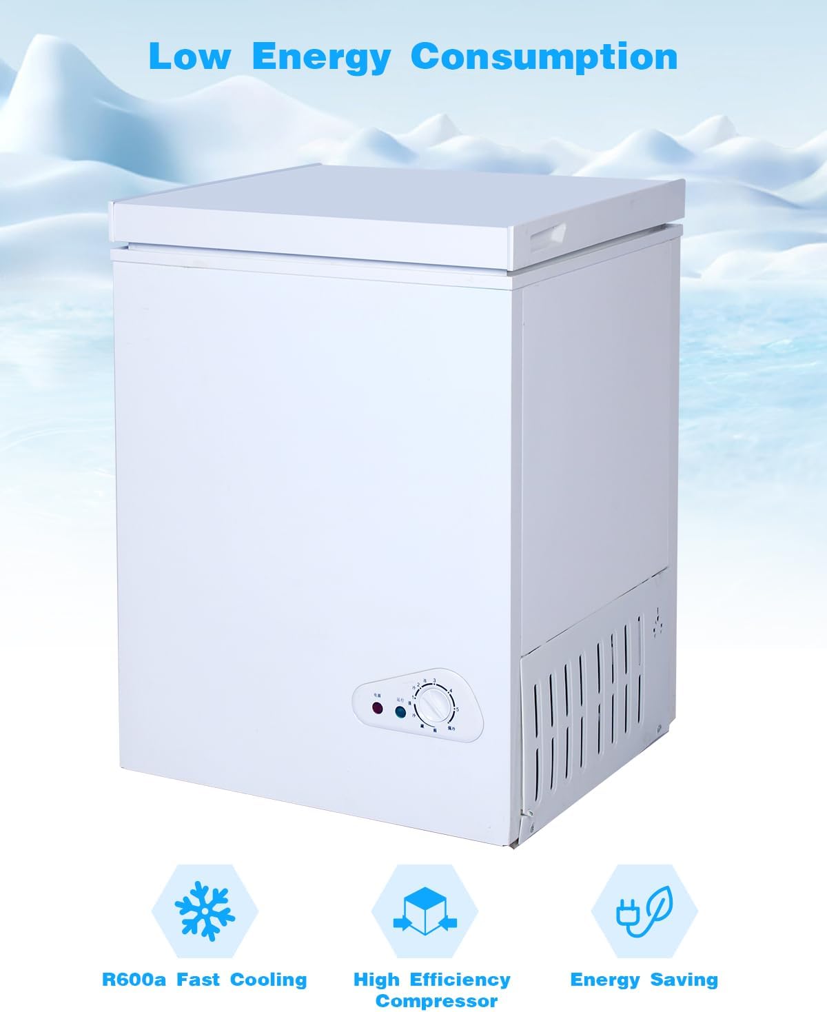 Compact Chest Freezer, 3.5 Cu.Ft. Deep Freezer with Basket, 6 Level Adjustable Temperature, Top Door Mini Freezer White