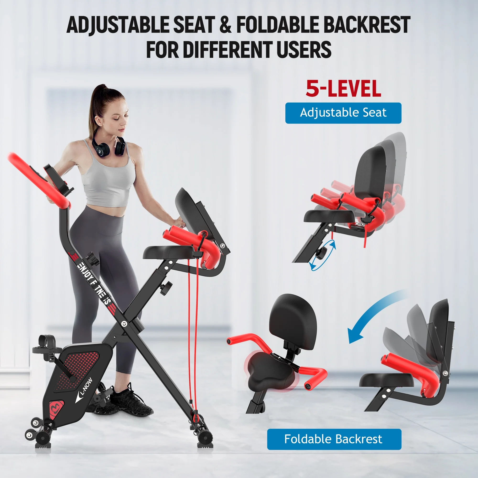 pooboo 3in1 Foldable Exercise Bike Indoor Cycling Bike Magnetic Stationary Bike Fitness Gym Workout 300lb