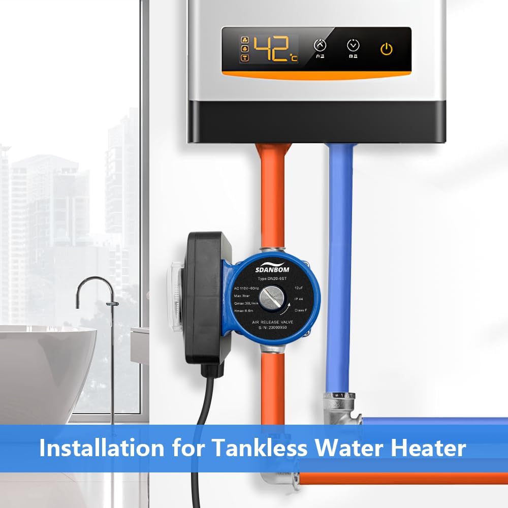 Hot Water Recirculating Pump - 100W Instant Water Heater Pump with Timer for Tank/Electric Water Heaters, Extremely Quiet
