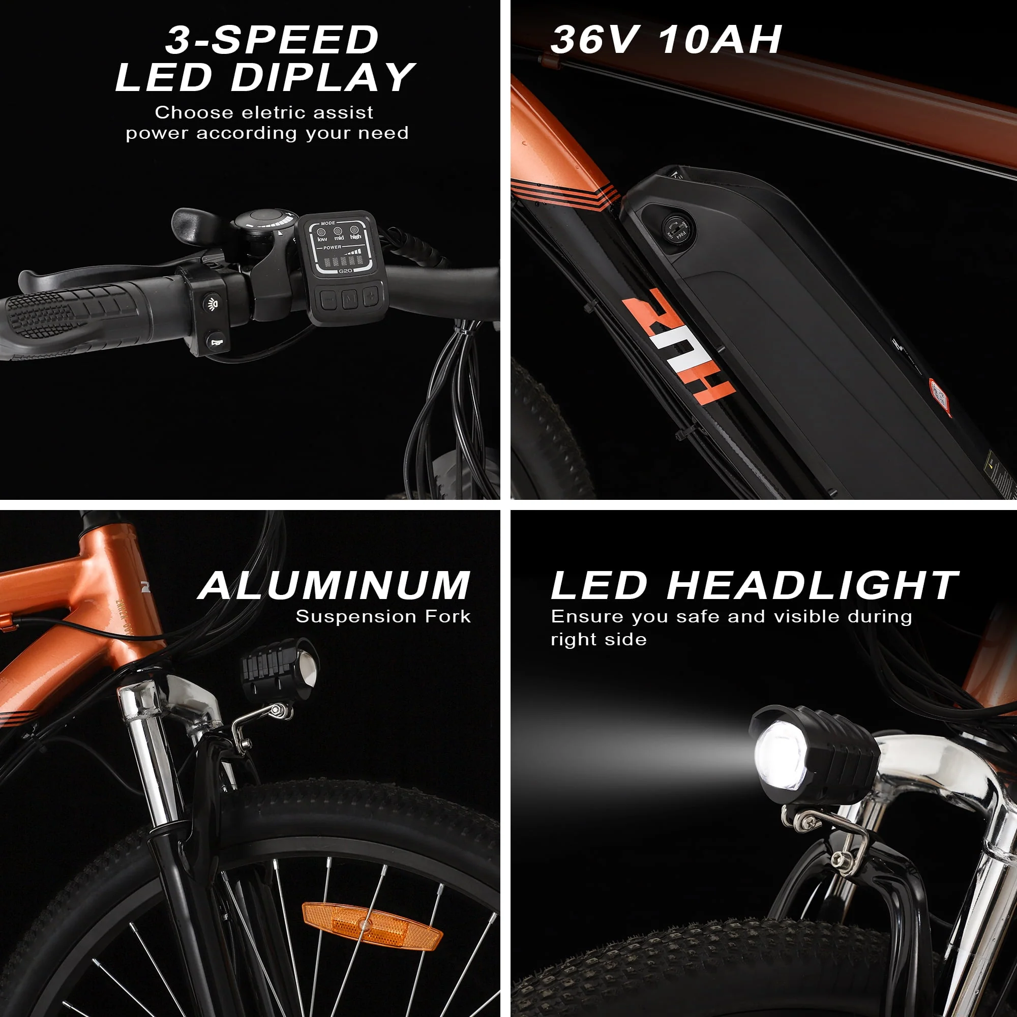 ZNH Electric Bike 26 Electric Mountain Bicycles 350W Motor E bike 21 Speed 36V 10Ah Electric Commuter Bike 20MPH Black Electric Bicycle Ebike