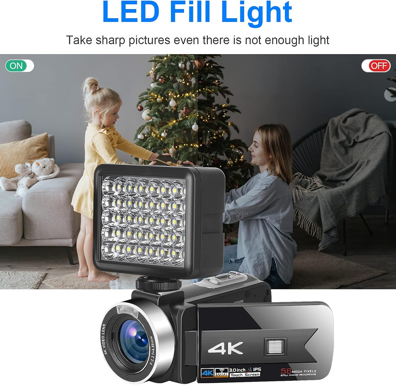 Video Camera 4K, Camera for YouTube Live Streaming 56MP, Easy to Use Vlogging Camera with External Microphone, IR Night Vision 16X Digital Zoom WiFi Remote Control Video Recorder