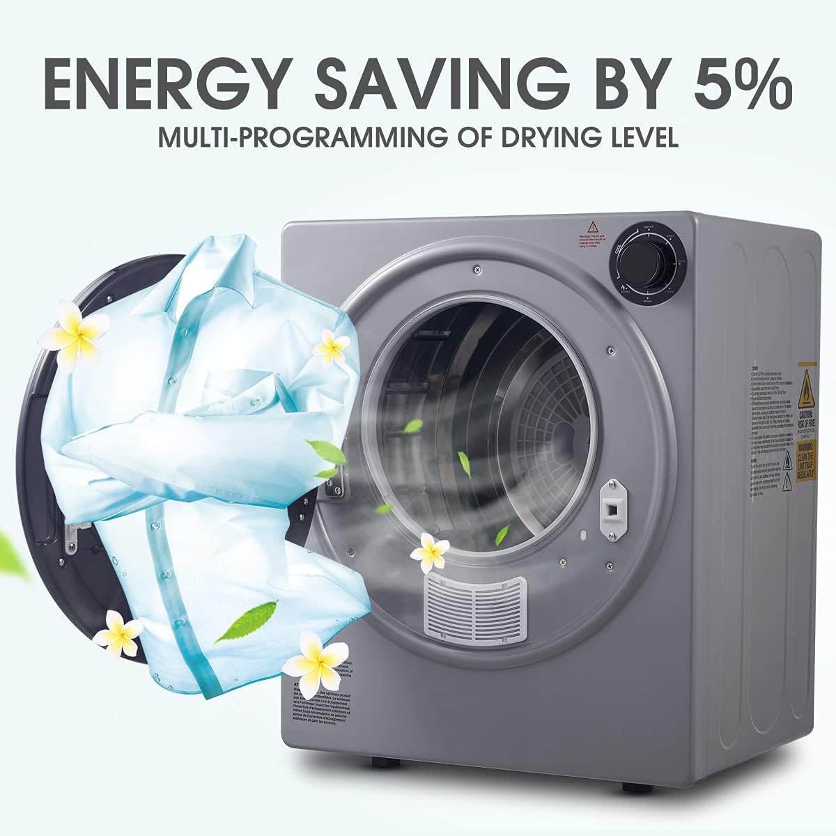 CTT Compact Dryer 2.15 cu.ft. Portable Clothes Dryers with Stainless Steel Liner Small Dryer Machine, Suitable for Apartments, Dorm, RVs, 110V Gray