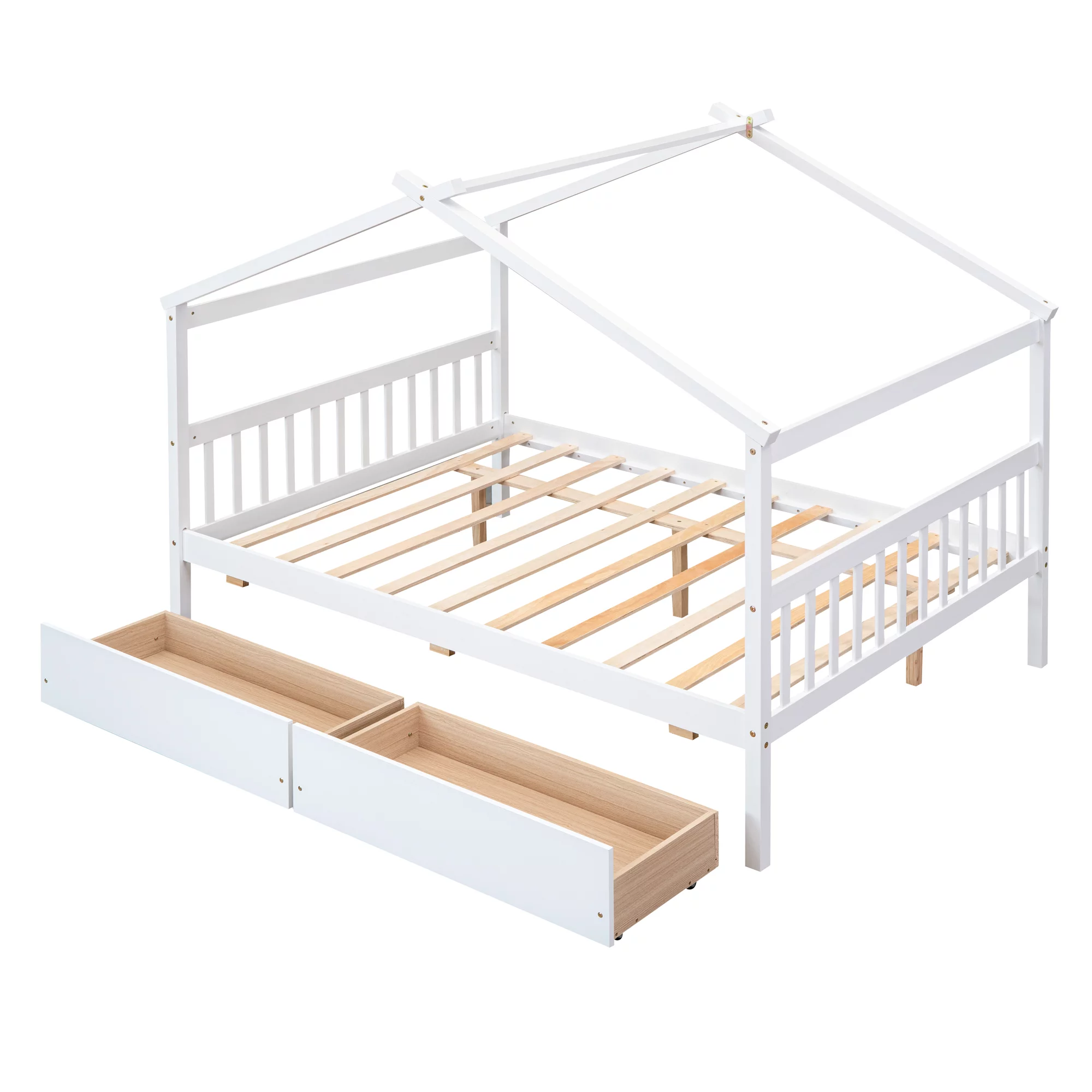 Bellemave Kids House Bed with Drawers Full Size Platform Bed with Storage Playhouse Design Wooden House Bed Frame With Headboard and Footboard for Boys Girls Teens, White