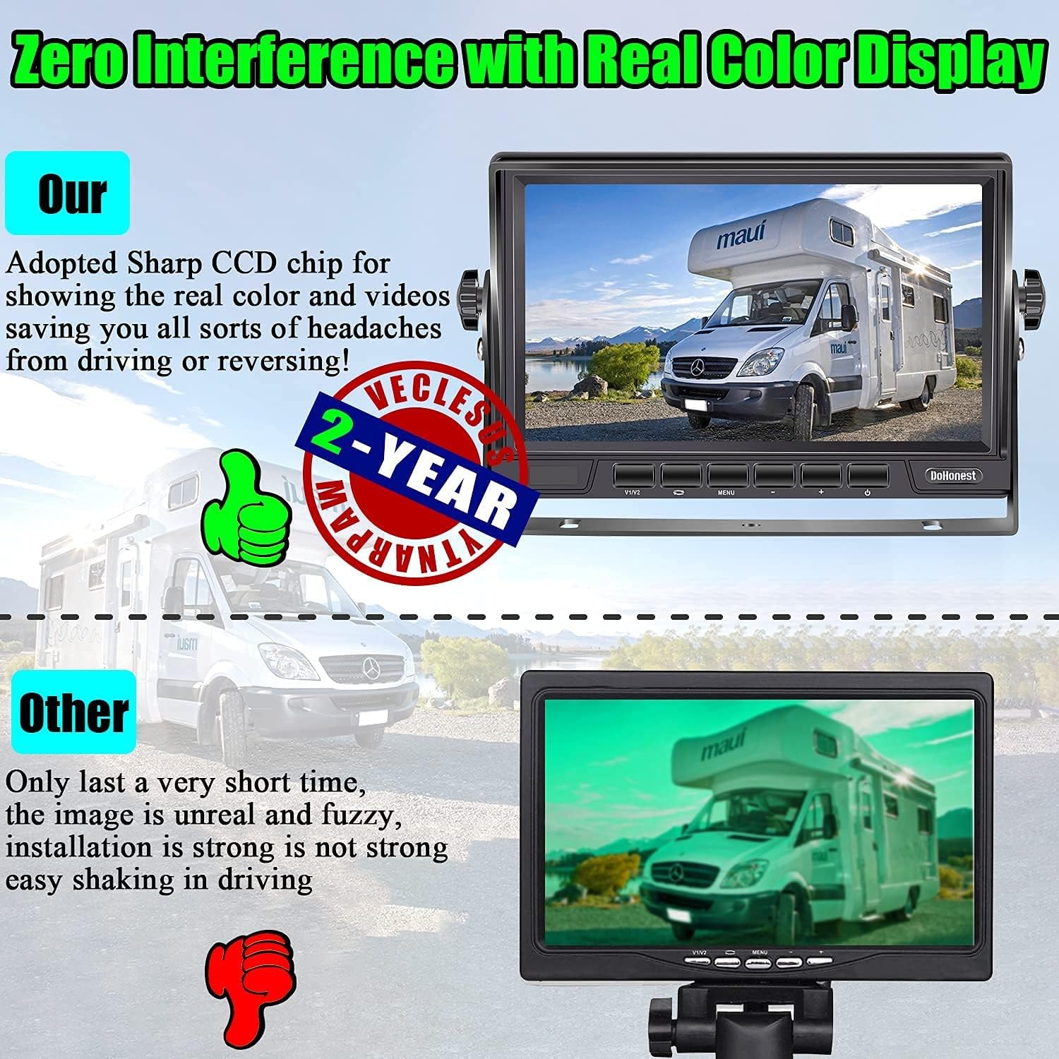 Backup Camera AHD 1080P with 7 Inch LCD Monitor for RV Trailer Truck 5th Wheel Boat 2 Rear View Cameras Plug and Play System, Super Night Vision IP69 Waterproof Metal Material 12V-36V - DoHonest V27