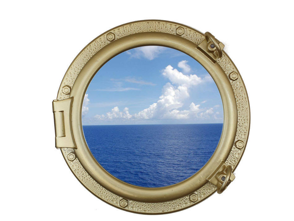 Hampton Nautical Gold Finish Decorative Ship Porthole Window 20x22