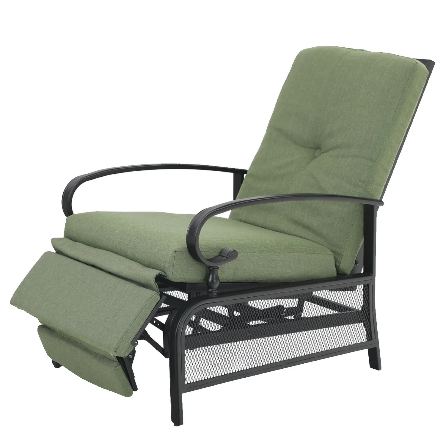 Outdoor Adjustable Cushioned Metal Patio Recliner Lounge Chair Green N/A - Curated Treasures Market