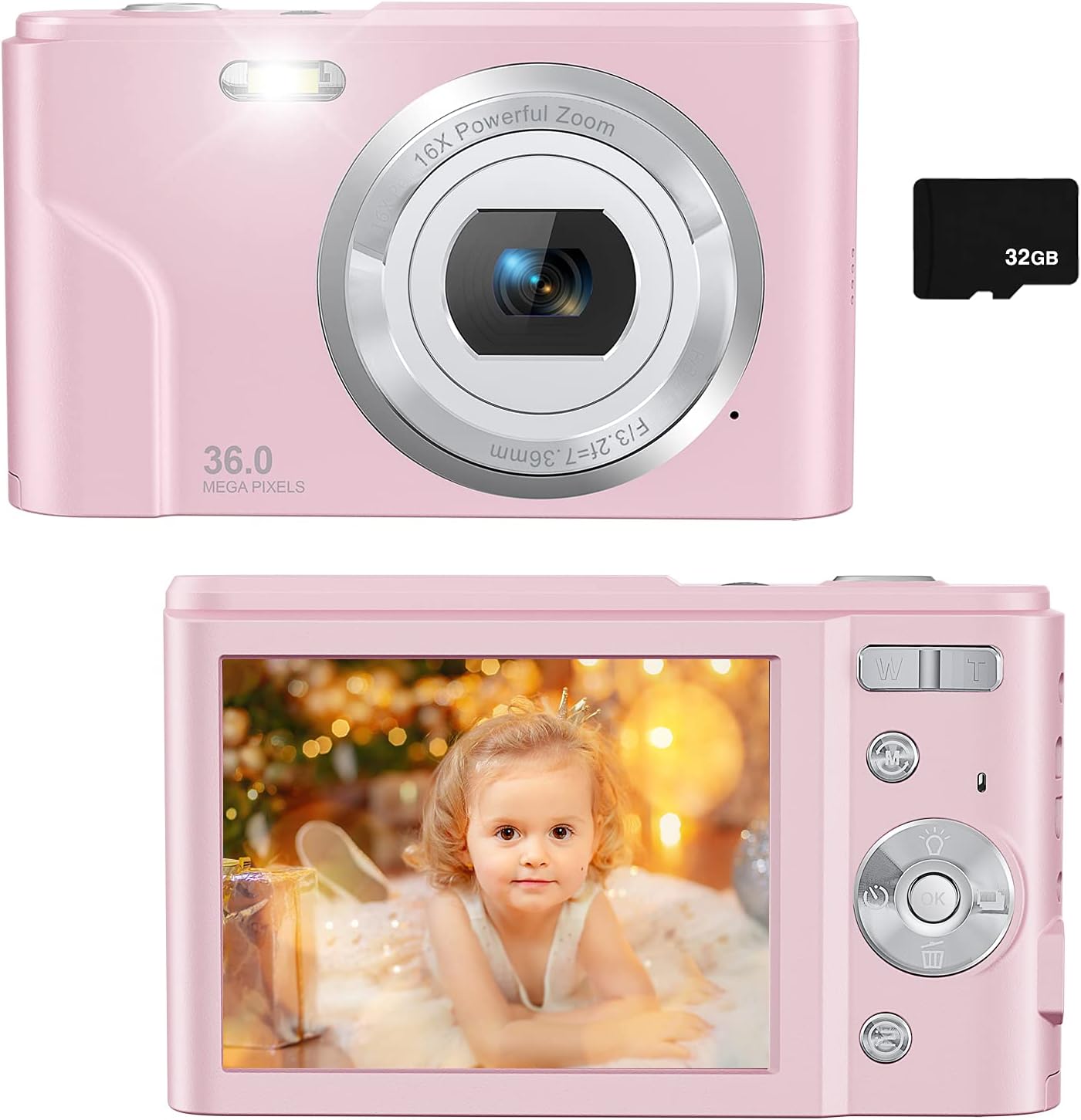 Digital Camera for Kids Boys and Girls - 36MP Children's Camera with 32GB SD Card，Full HD 1080P Rechargeable Electronic Mini Camera for Students, Teens, Kids(Purple)