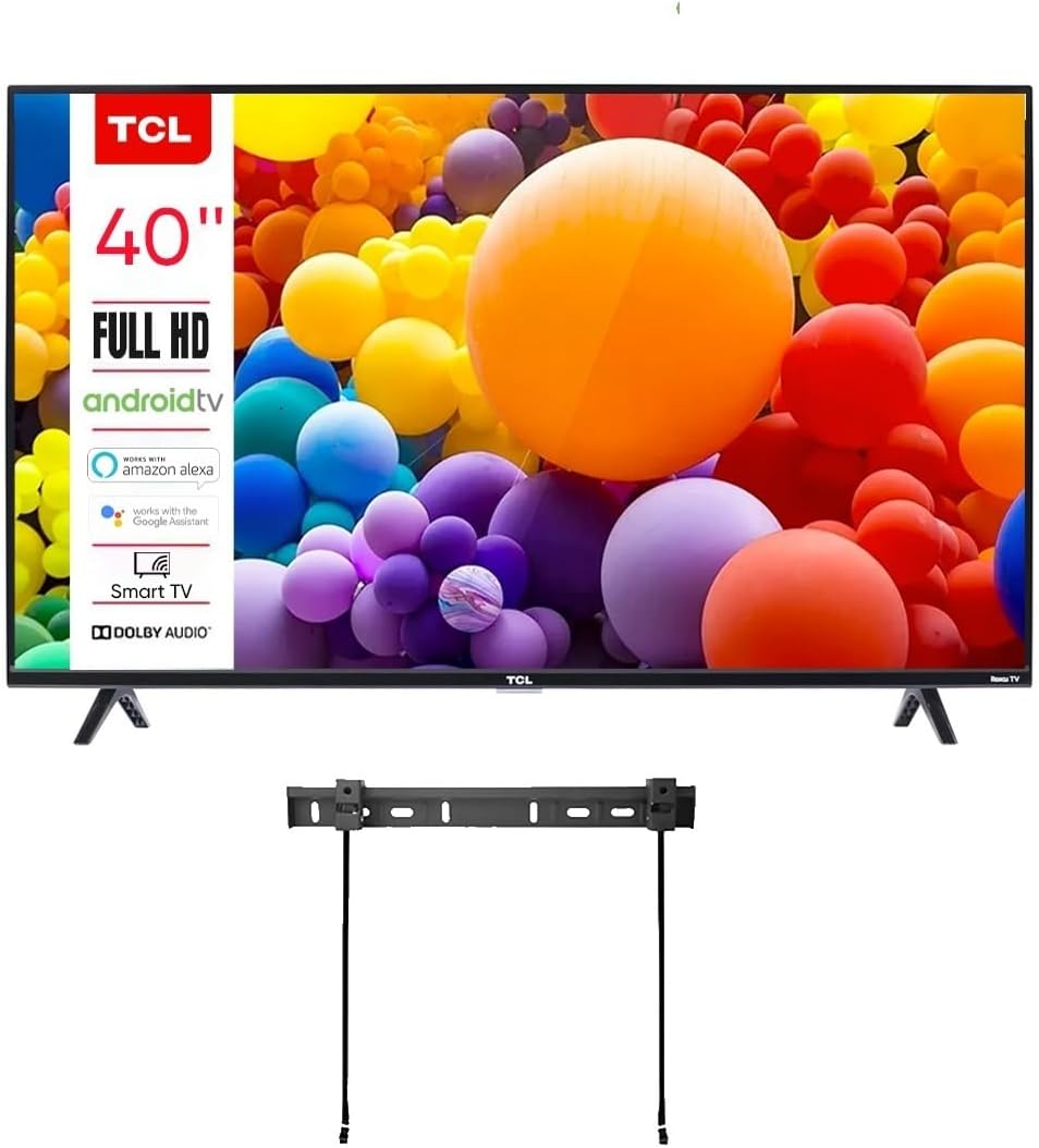 TCL 40-Inch Class 3-Series FHD LED Smart Android TV Bluetooth + Wall Mount Chromecast Built-in Bluetooth Work with AIR Play Siri Alexa and Hey Google(Renewed)