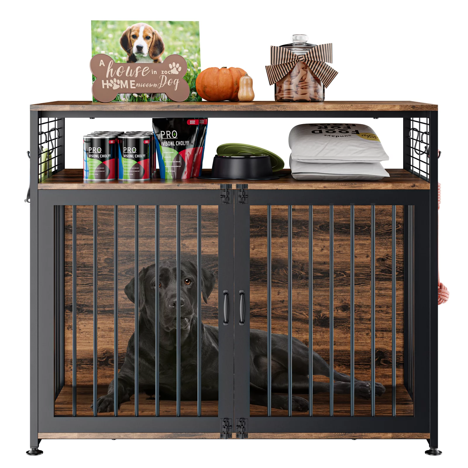 LILYPELLE Dog Crate Furniture, Heavy Duty Dog Cage Indoor Dog Kennel Furniture Style, Double Doors Dog House for Small/Medium/Large Dog