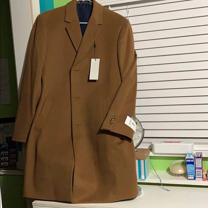 Kenneth Cole Reaction Raburn Wool-Blend Over Coat Slim-Fit 40r Camel