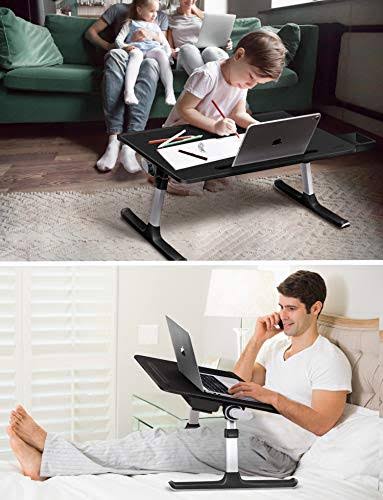 Laptop Bed Tray Table, Saiji Adjustable Bed Desk for Laptop, Foldable Laptop Stand with Storage Drawer for Eating, Working, Writ