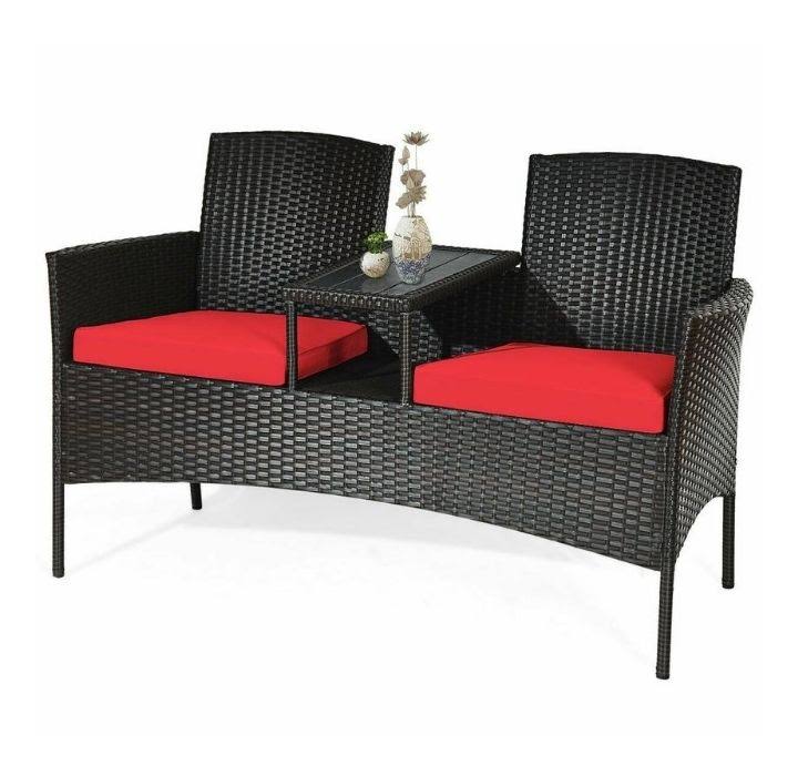 Patio Rattan Conversation Set -Red