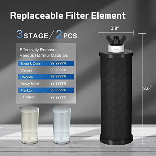 Ginkin Gravity-fed Water Filter System,with 2 Purification Filters for Home Camping Travel Outdoor Activities Emergencies,2.25-Gallon Stainless-Steel Countertop System