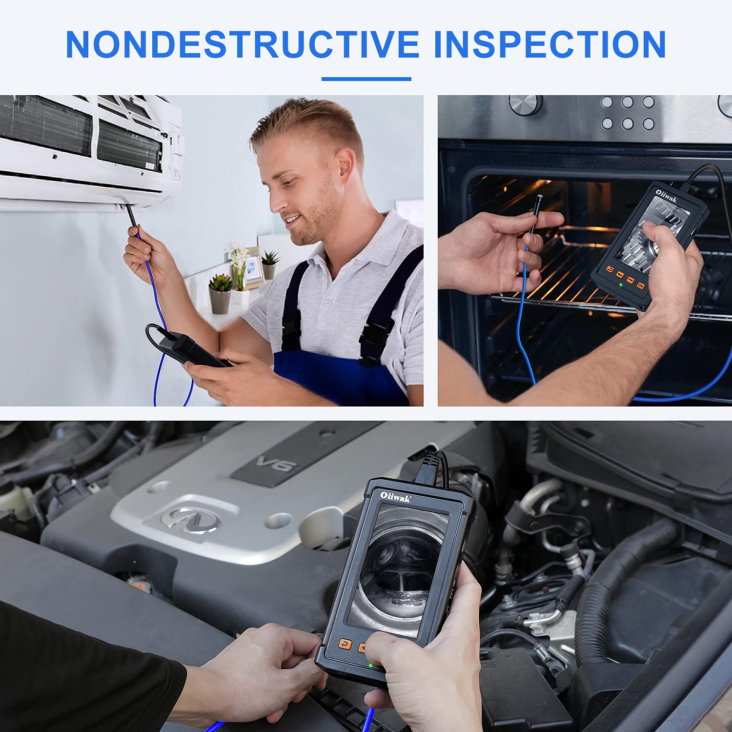 Oiiwak Industrial Endoscope Camera 5.5mm Waterproof Drain Snake Camera 1080P HD Digital Borescope Inspection Camera 4.3 Screen Automotive Plumbing Sewer Wall Camera with Light, Tool Box, 11.5FT Cable