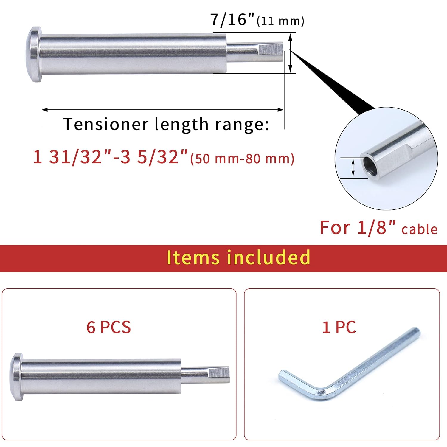 Muzata 20Pair Cable Railing kit Invisible 1/8 Upgraded Swage Tensioner and Terminal Hidden T316 Stainless Steel Round Head for 2-6 Wood Metal Post Deck Stairs WoodHidden System CR37, CV1 CV2