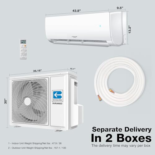 Bonaire Durango Mini Split Air Conditioner and Heater with Smart Wifi App Enabled, Energy Saving Inverter Ductless Wall AC Unit for Rooms, White