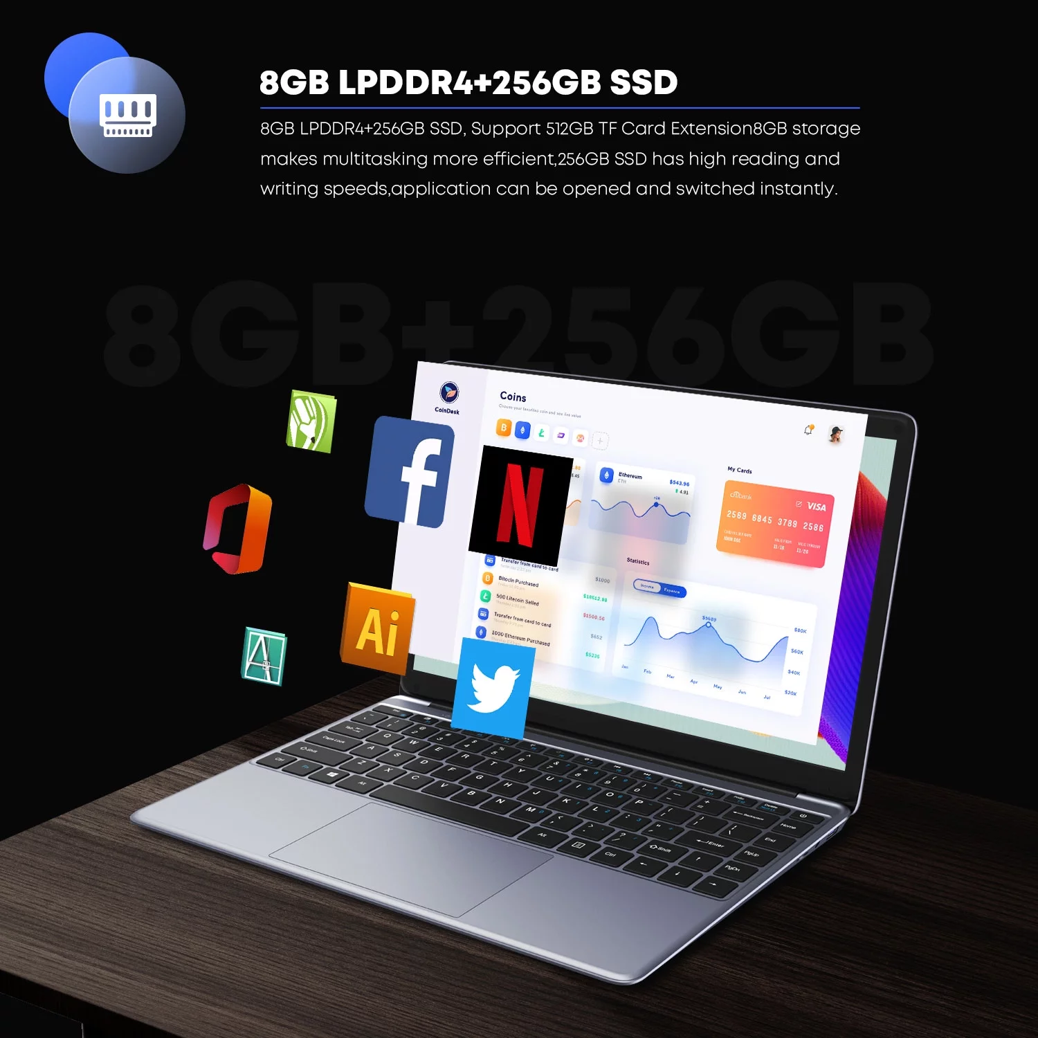 CHUWI HeroBook Pro 14.1" Laptop,256GB SSD 8G RAM,Windows 11 Bussiness Notebook Computer PC,Intel Gemini-Lake N4020 Quad Core Processor,IPS Screen,1TB SSD Expand