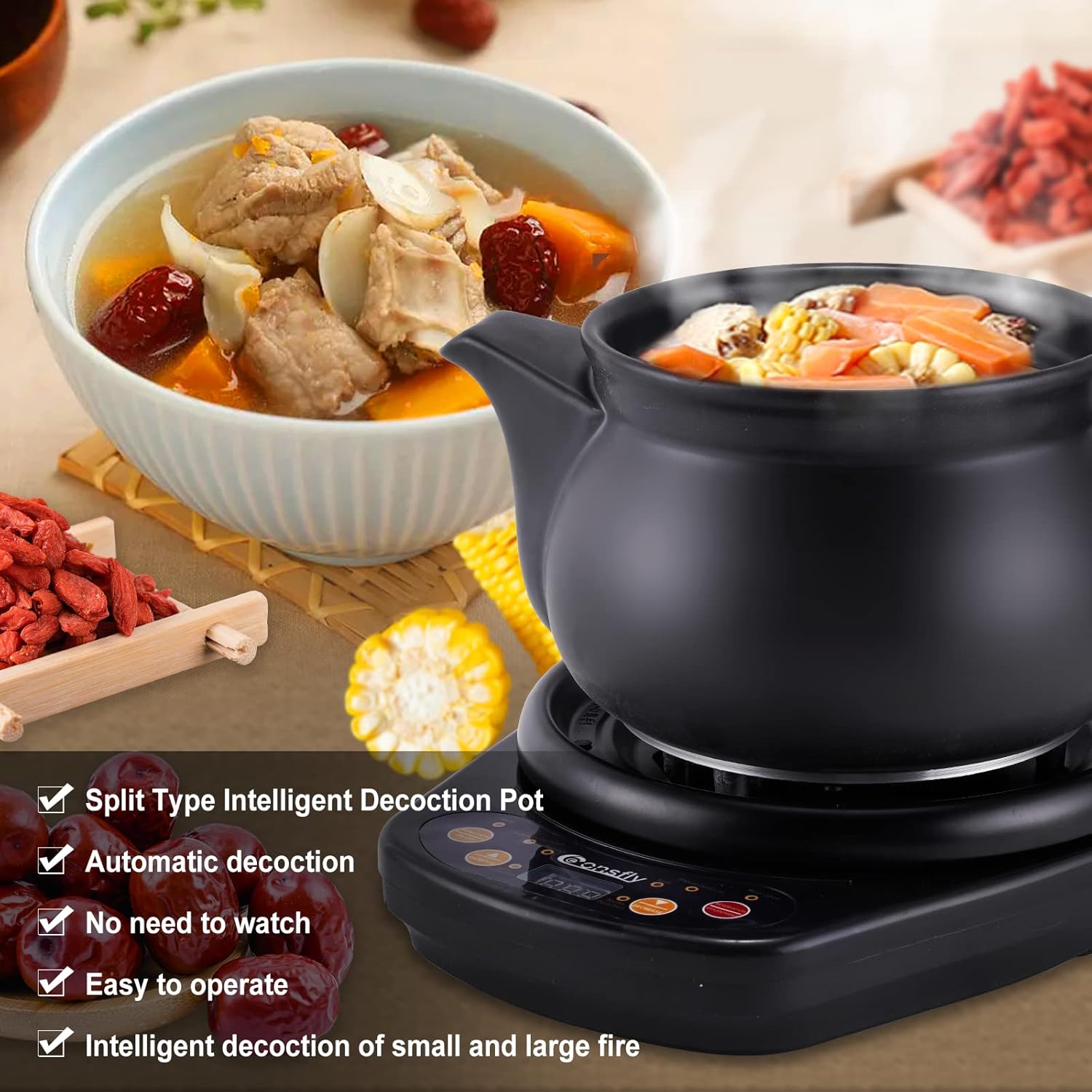 Chinese Medicine Pot 4.22 Quart Electric Herbal Medicine Cooker 110V Electric Chinese Ceramic Herb Tea Maker for Herbs within 1200g